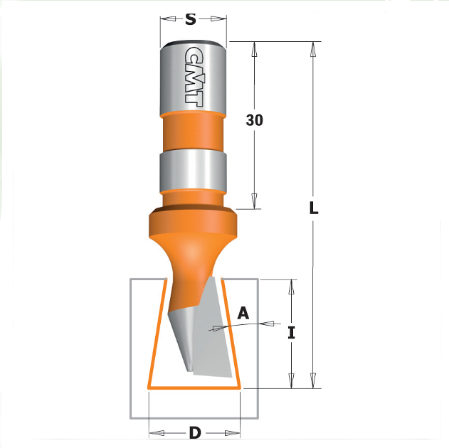 TCT Dovetail Router Bit - Single Flute - 14mm diameter
