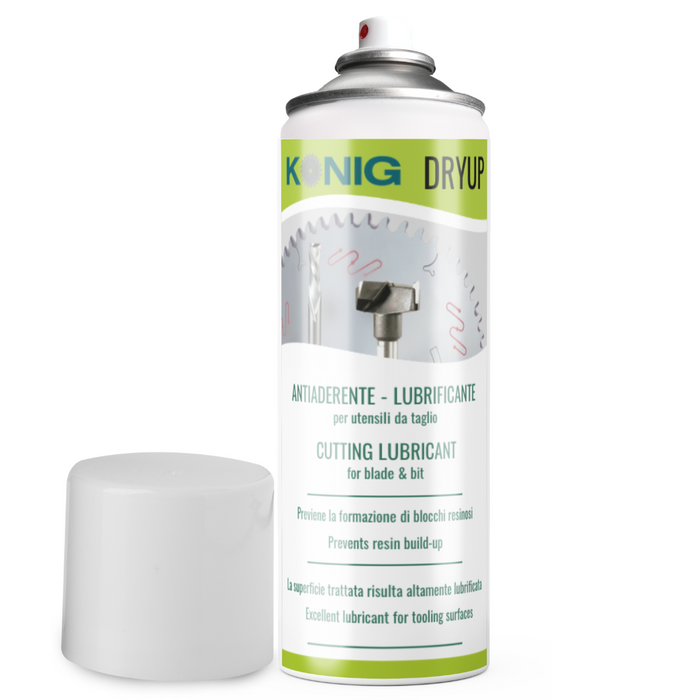 Blade and bit cutting lubricant. It dries in a few seconds and even used many times does not form additional layers. Bonds to the microstructure of metal in sawblades, drills and router bits, enabling them to better withstand the extreme pressure and friction of high speed cutting.