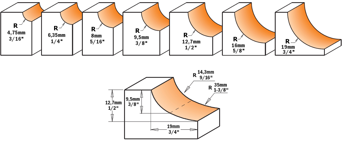 Tungsten Tipped Cove Router Bits - 2 Flute - 1/2" Shank - tungstenandtool